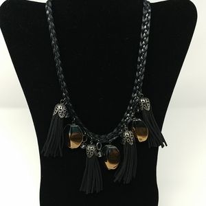 NWT Black Tassel Fringe Rope Necklace